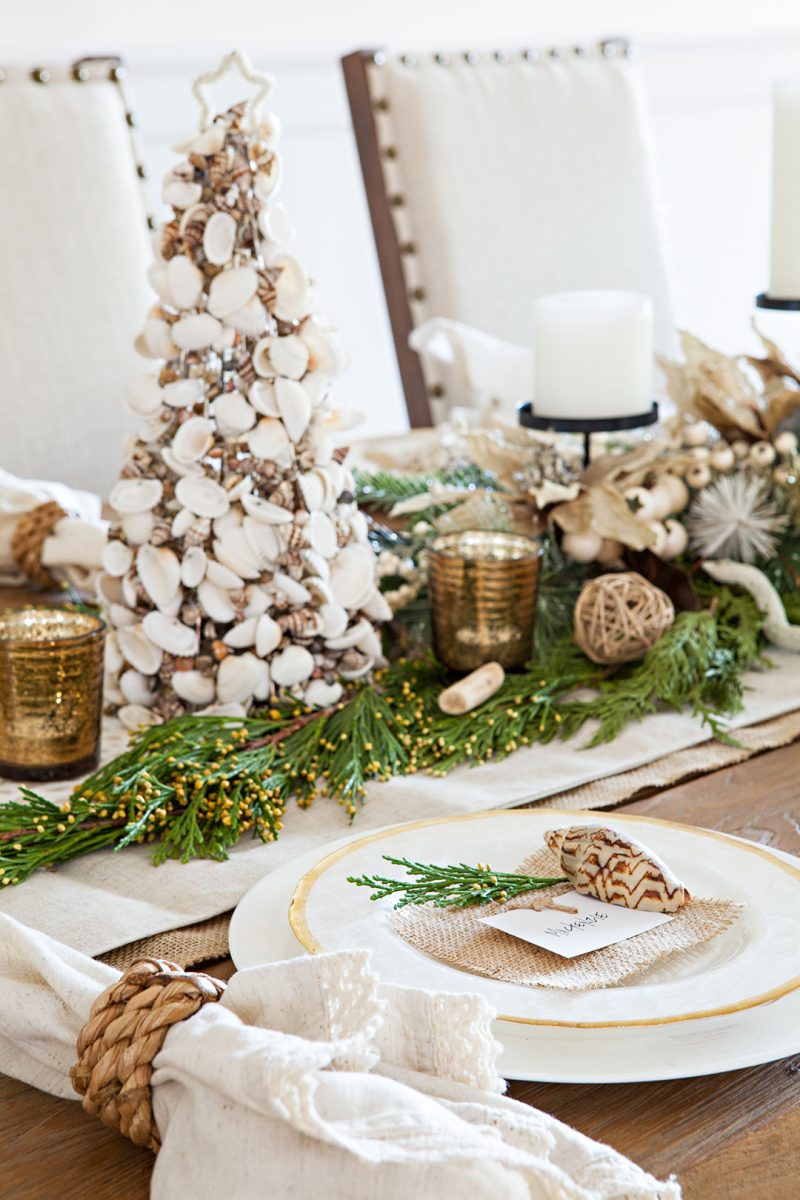 Modern, rustic beach Christmas tablescape