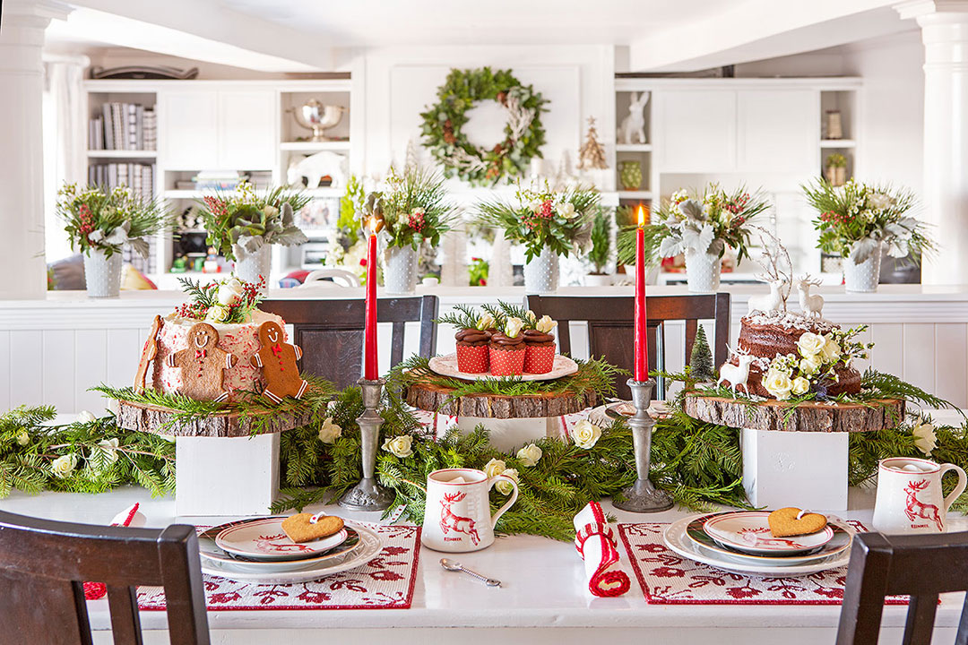 Christmas table set with desserts