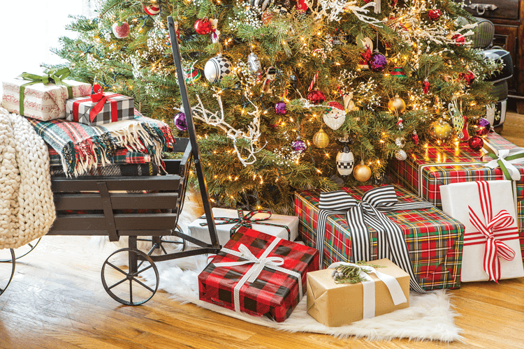 Scottish tartan plaid is used nearly everywhere in the home, especially in wrapping paper.