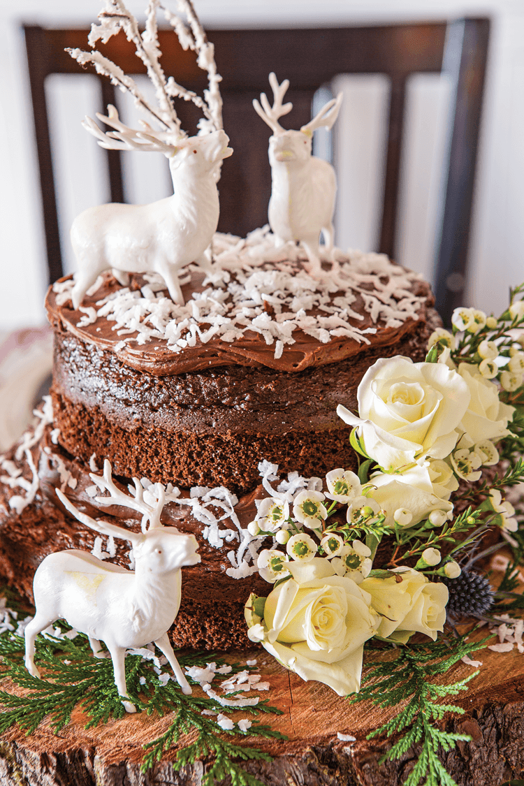 A FAMILY RECIPE, this German gingerbread cake is accompanied by vintage deer figurines in a field of dried citrus fruit.