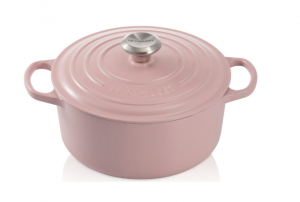 Le Creuset signature cast-iron round dutch oven, starting at $285, from Williams Sonoma. Shown here in light pink.