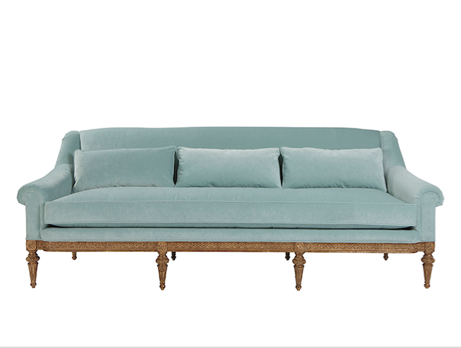 blue velvet french country settee