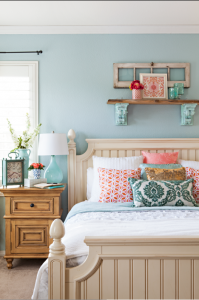 blue and living coral bedroom