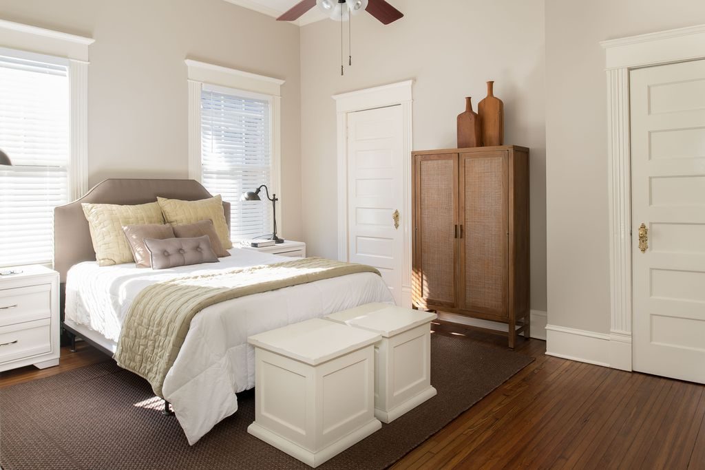 Beautiful neutral bedroom in quaint cottage in Atlanta.