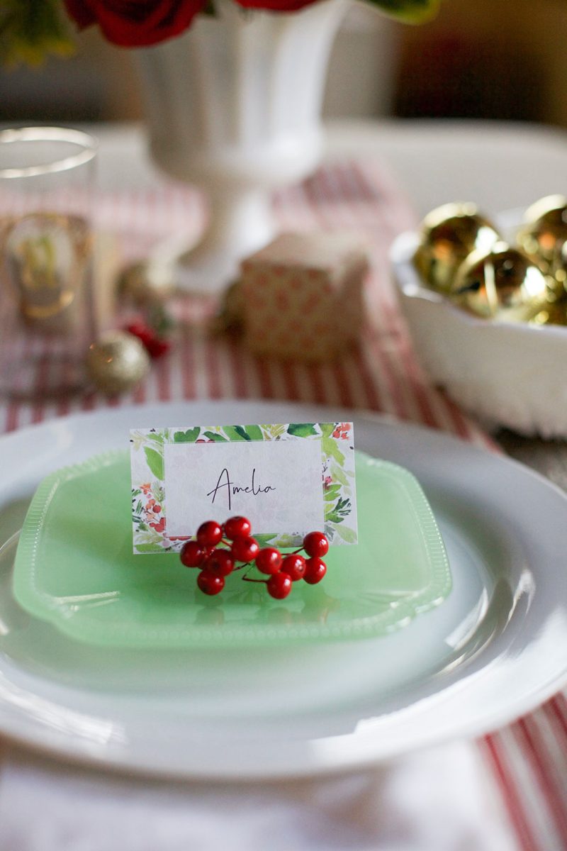 Printable name card for cottage christmas tablescape
