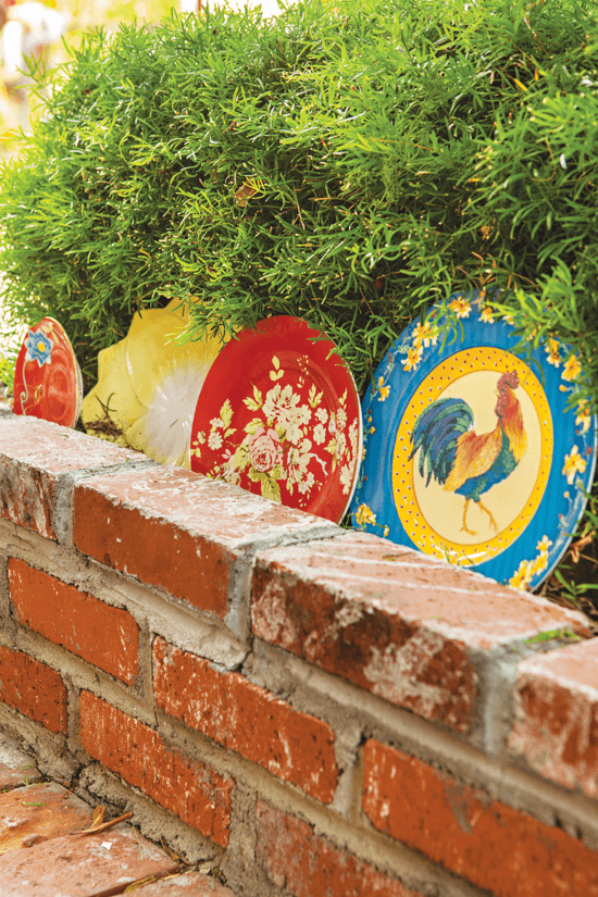 vintage dishes as a planter border
