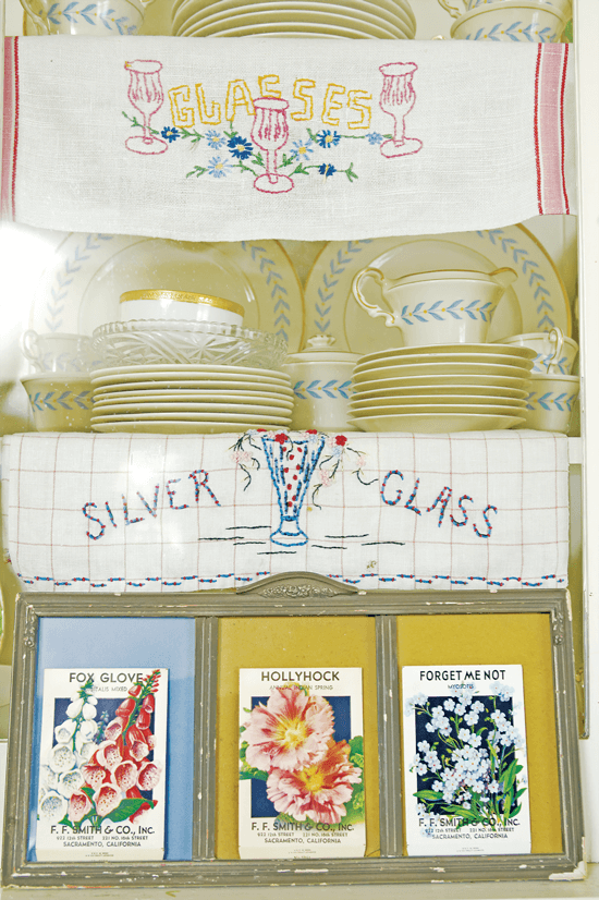 Colorful mats help to make this set of framed vintage seed packets pop. 