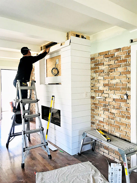 shiplap fireplace install