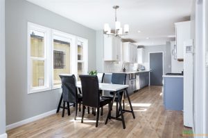 open plan kitchen and dining room