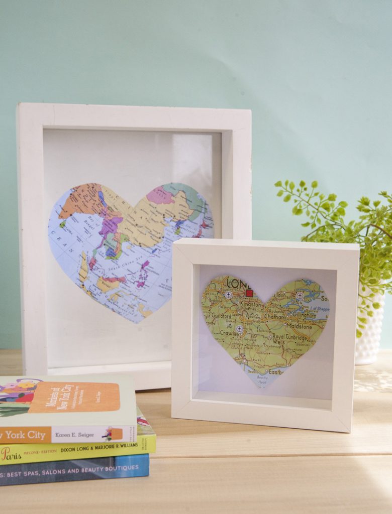 framed heart shaped map