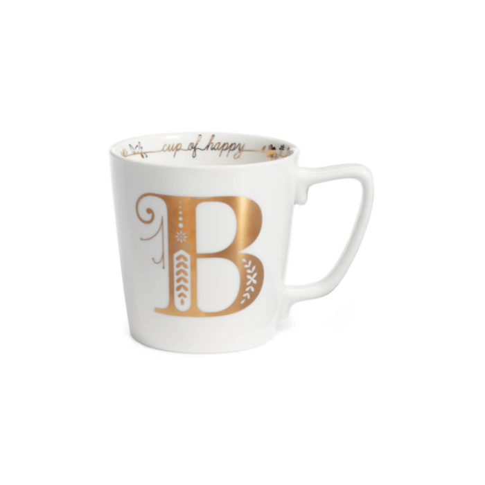 White Monogram Mug with a Gold Letter B