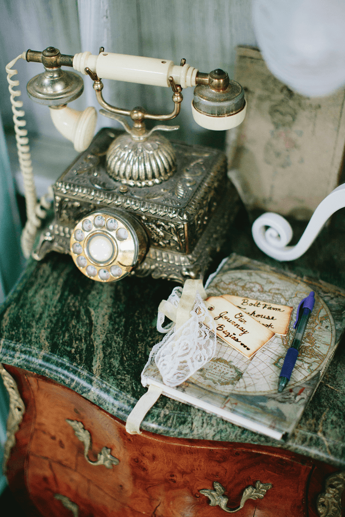 A treehouse rental with an ornate antique phone