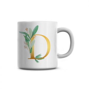 White Mug with gold monogram letter D