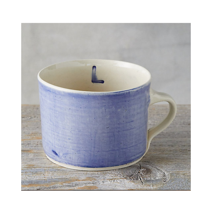 Pottery Style Lavender Mug with Monogram Letter L