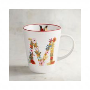White Mug with Floral Design Monogram Letter M