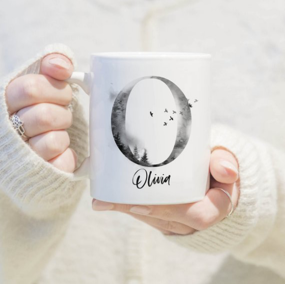 White Mug Decorative Monogram Letter O and Name Olivia