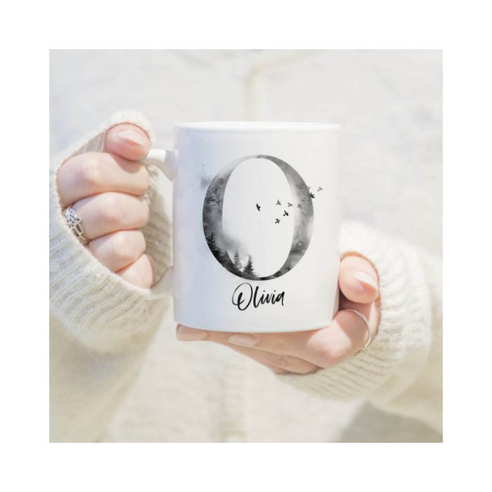 White Mug Decorative Monogram Letter O and Name Olivia