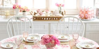 pink and red galentines tablescape