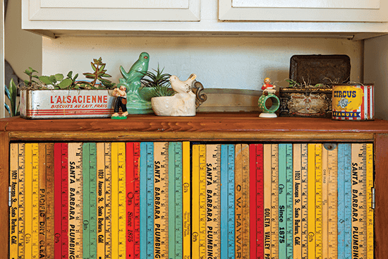 old rulers used as cabinet doors