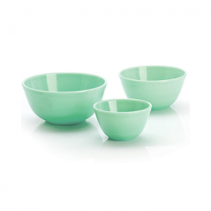 Set of three jadeite mixing bowls.