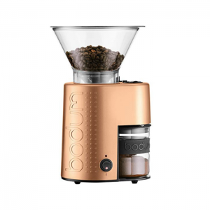 Copper finish coffee bean grinder.