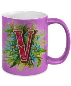 Metallic Fuscia monogrammd V mud with victorian style flowers