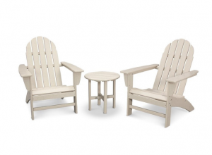 set of 2 cream colored Adirondack chairs with small table
