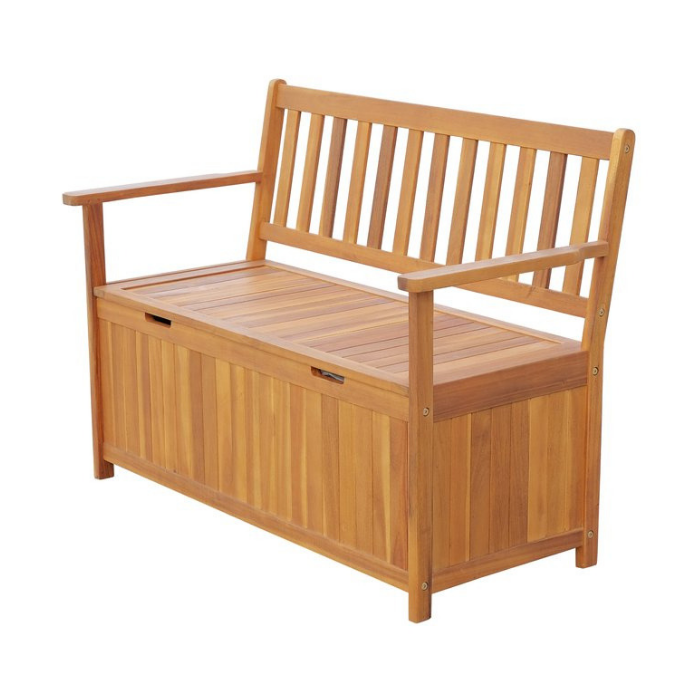 wooden bench with storage