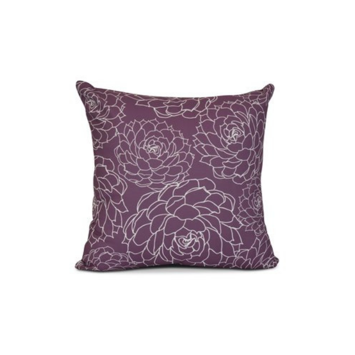 Dark purple pillow with white stenciled flowers