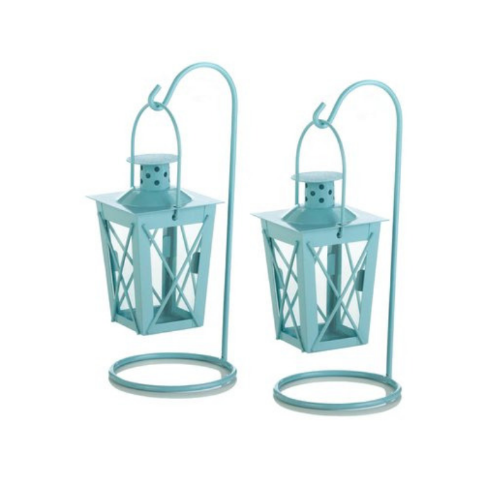 light blue metal outdoor lanterns