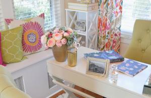 flowers and romantic accents in a home office