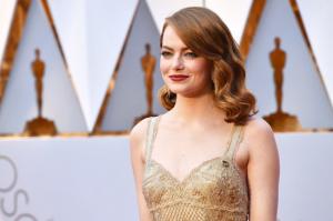 Emma Stone on the Academy Awards rep carpet.