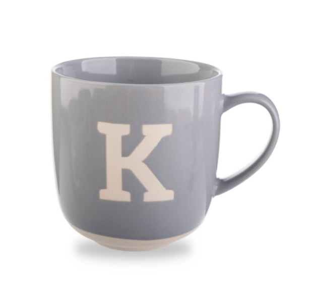 Gray Mug with White Rim Bottom and White Letter K