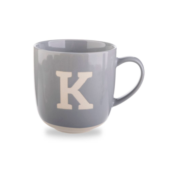 Gray Mug with White Rim Bottom and White Letter K