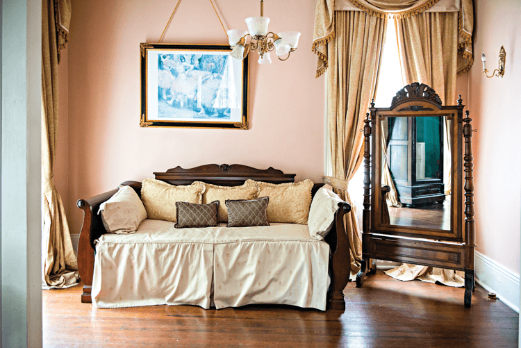 antique wradrobe mirror and day bed in Degas House