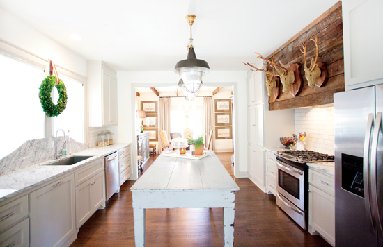 rustic cottage kitchen with faux taxidermy