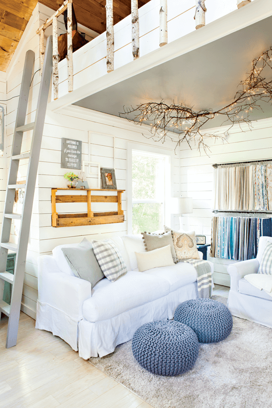 Another angle of the hideaway loft for the kids that sits over a cozy couch perfect for reading and snuggling.