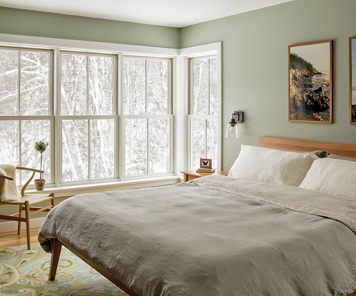 double hung windows in a bedroom