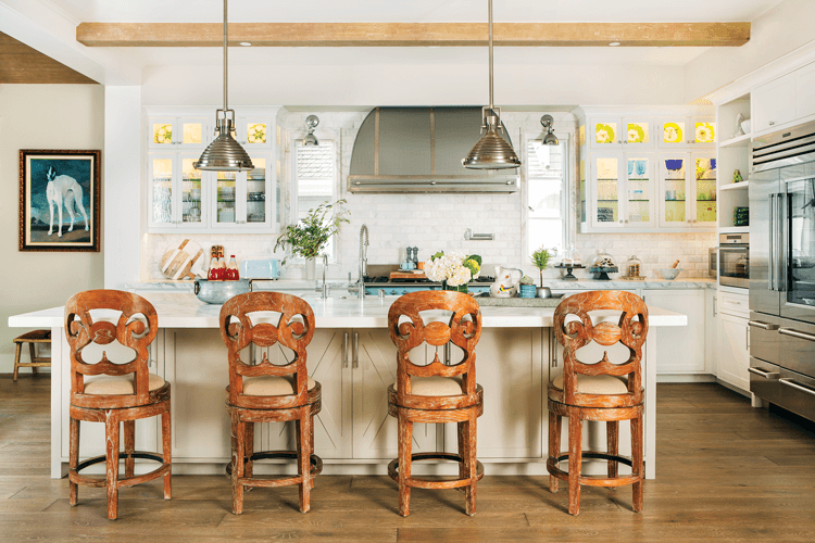 modern farmhouse kitchen island with stainless steel appliances