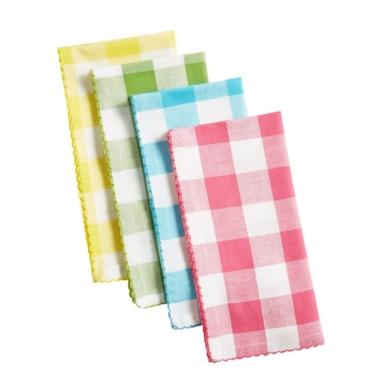 Set of four bright colored buffalo check cloth napkins