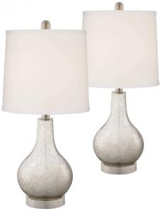 Set of two bedside lamps with mercury glass base and USB ports.