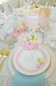 elegant easter table with polka dot plates