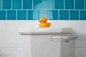 A blue and white tile wall.