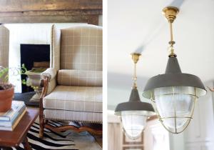 antique style wingback chair and a antique style cage light fixture