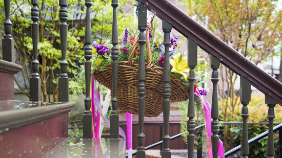 Lovely May Day Basket displayed on a front stoop in Annapolis.