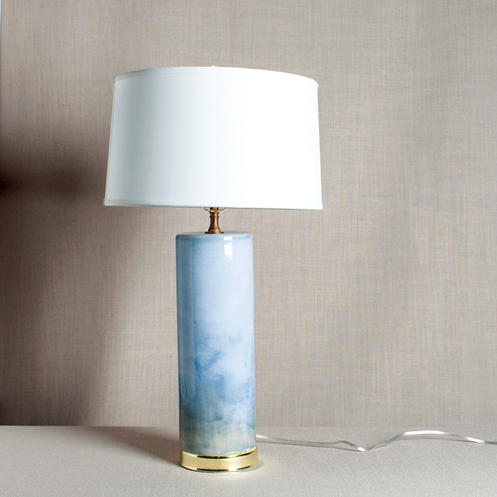 blue cloudy glass base table lamp