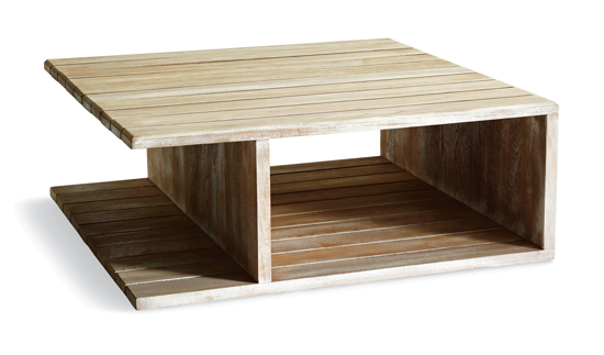 wood plank coffee table with cantelever edges