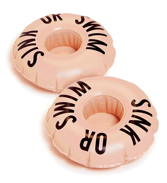 pink drink pool floats with black writing sink or swim