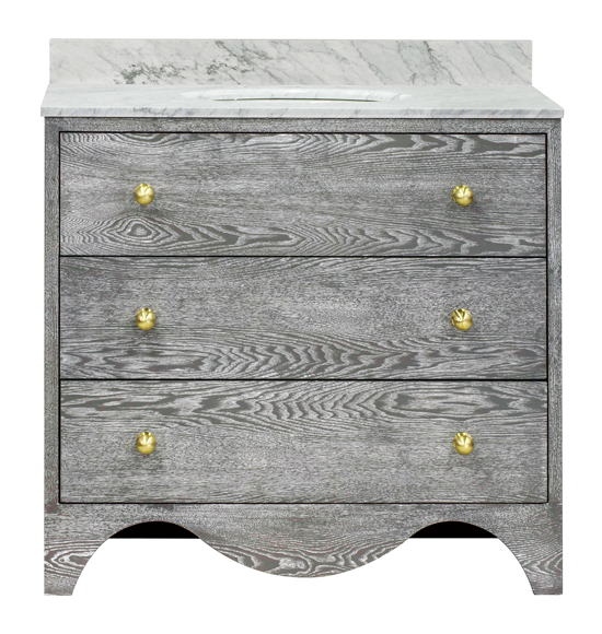 distressed gray wood bathroom vanity with marble top