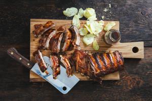 bbq ribs on a cutting board